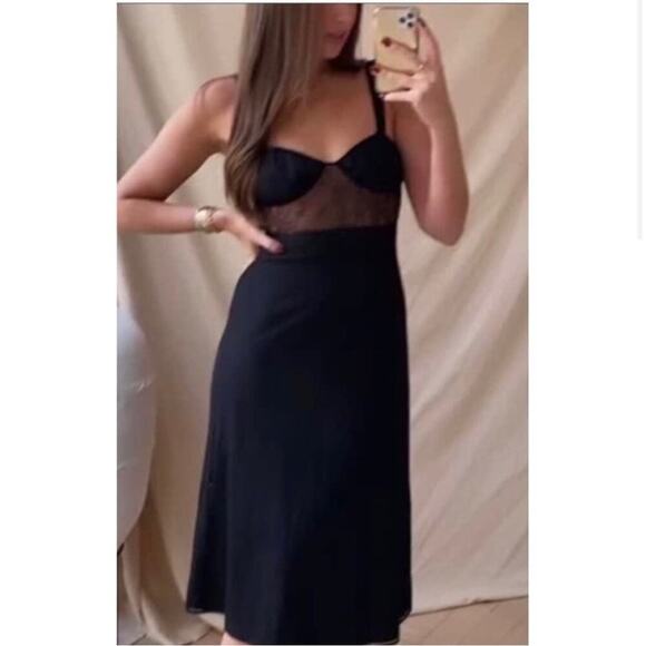 NWT DANIELLE BERNSTEIN Black Lace Sheer Panel Overlay Midi Dress Sz. XS - Picture 3 of 6